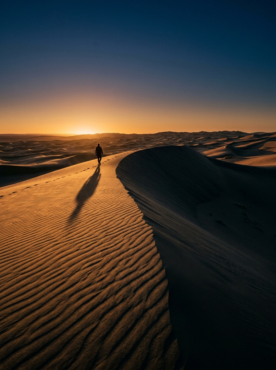 Soleil bas sur une dune, grain argentique
