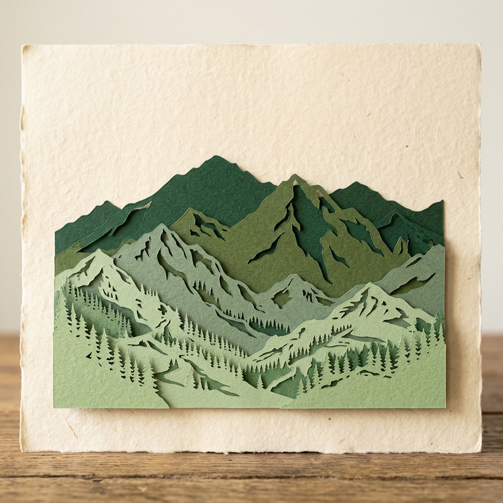 Montagne verte, papier découpé